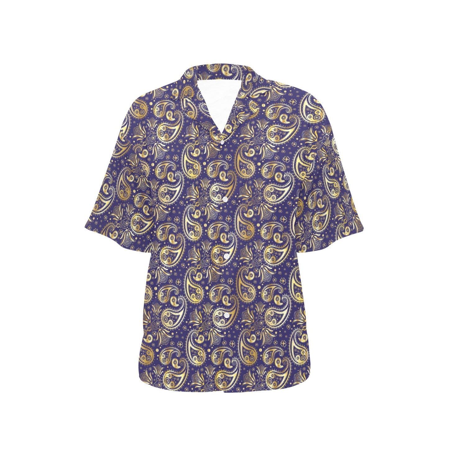 Paisley Blue Yellow Design Print Women's Hawaiian Shirt
