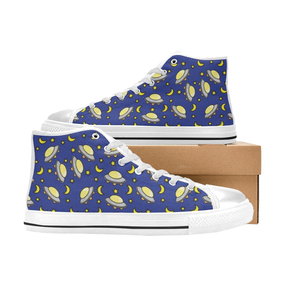 UFO Print Design LKS309 High Top Women's White Shoes