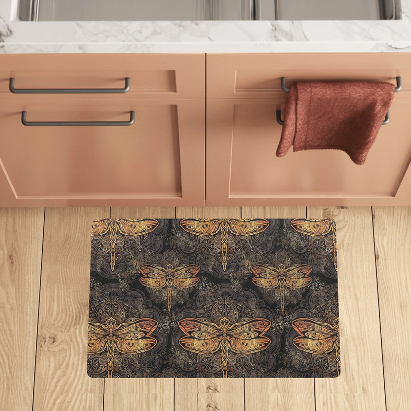 Gold Dragonfly Mandala Kitchen Mat