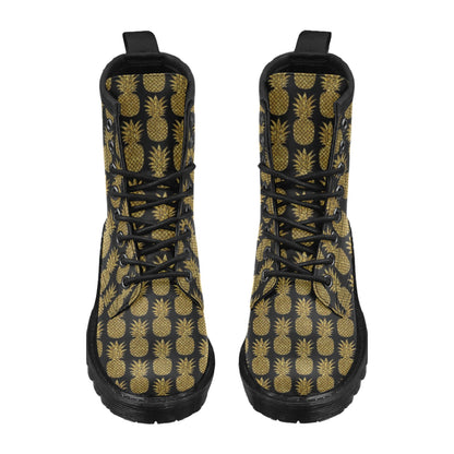 Gold Pineapple Pattern Print Design PP011 Women's Boots