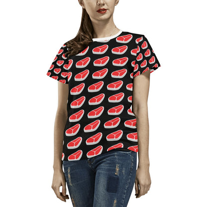 Steak Print Design LKS303 Women's  T-shirt