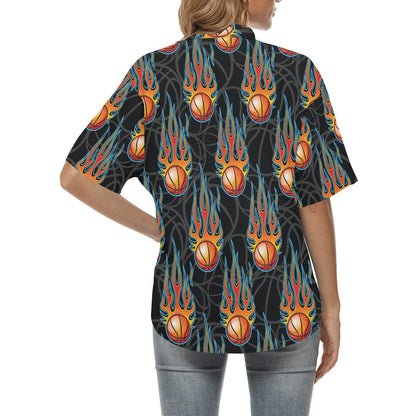 Basketball Fire Print Pattern Women's Hawaiian Shirt
