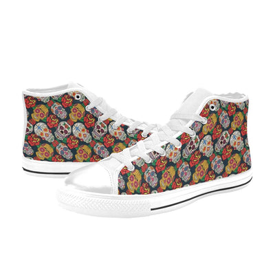 Sugar Skull Print Design LKS306 High Top Women's White Shoes