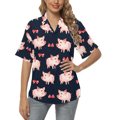 Pig Cute Pattern Print Design 02 Women's Hawaiian Shirt