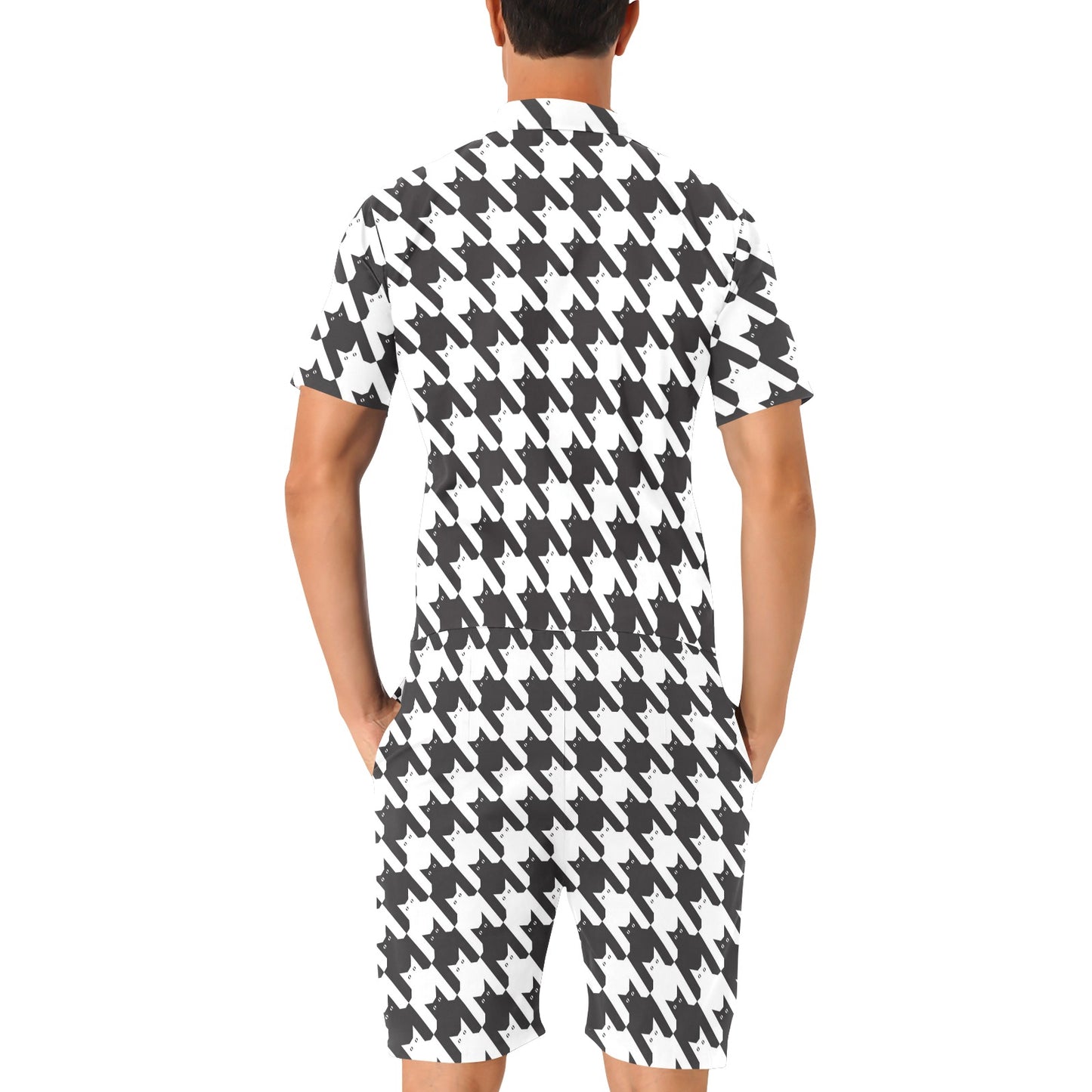 Cat HoundstoothPattern Print Design 01 Men's Romper