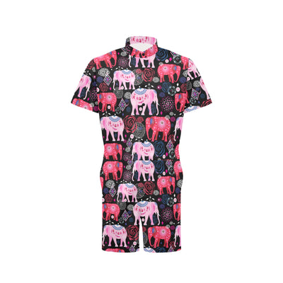 Pink Elephant Pattern Men's Romper