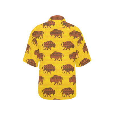 Bison Native Pattern Print Design 01 Women's Hawaiian Shirt