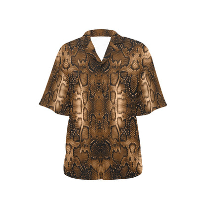 Snake Skin Brown Print Women's Hawaiian Shirt