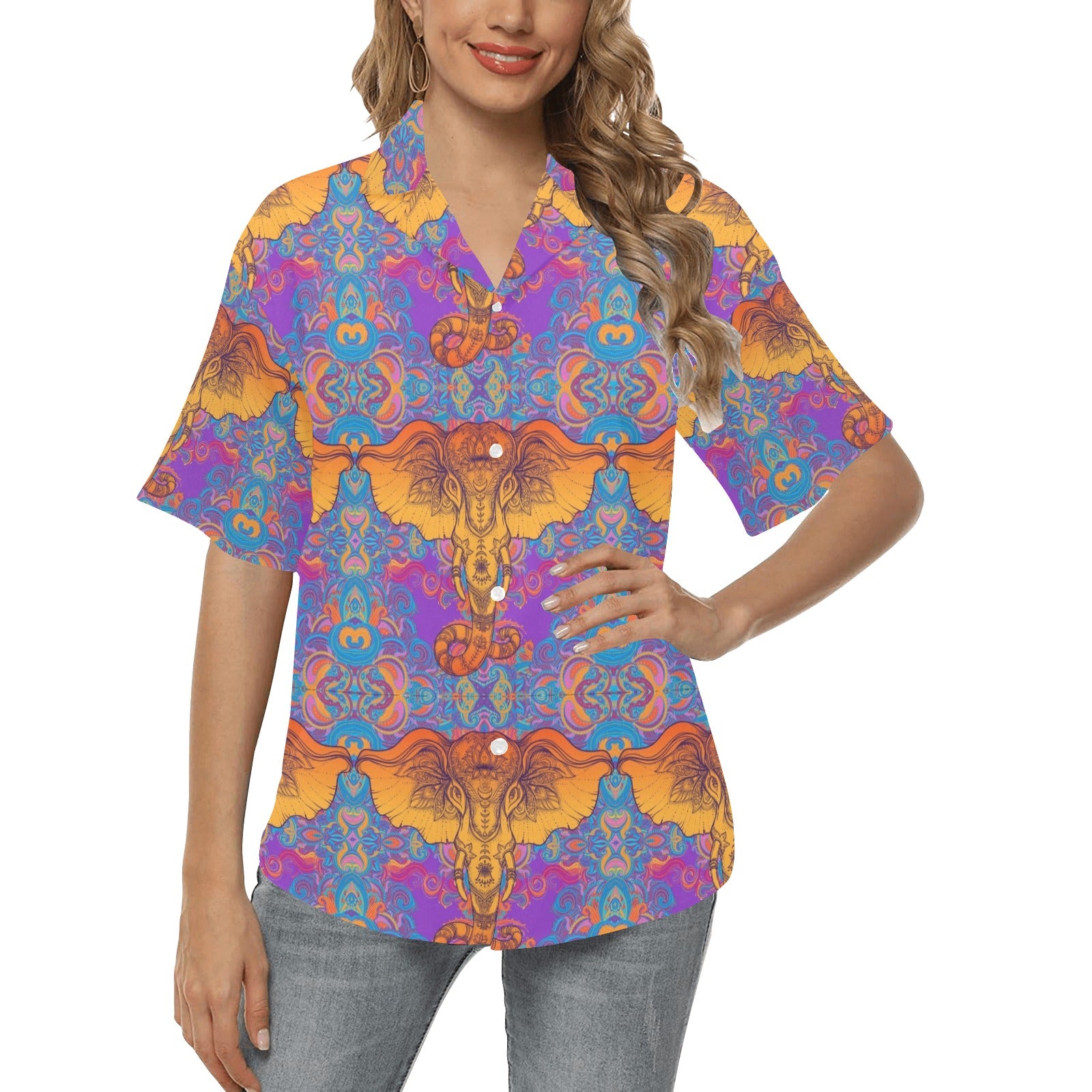 Gold Elephant Indian Women's Hawaiian Shirt