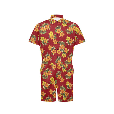 Orange Hibiscus Pattern Print Design HB026 Men's Romper