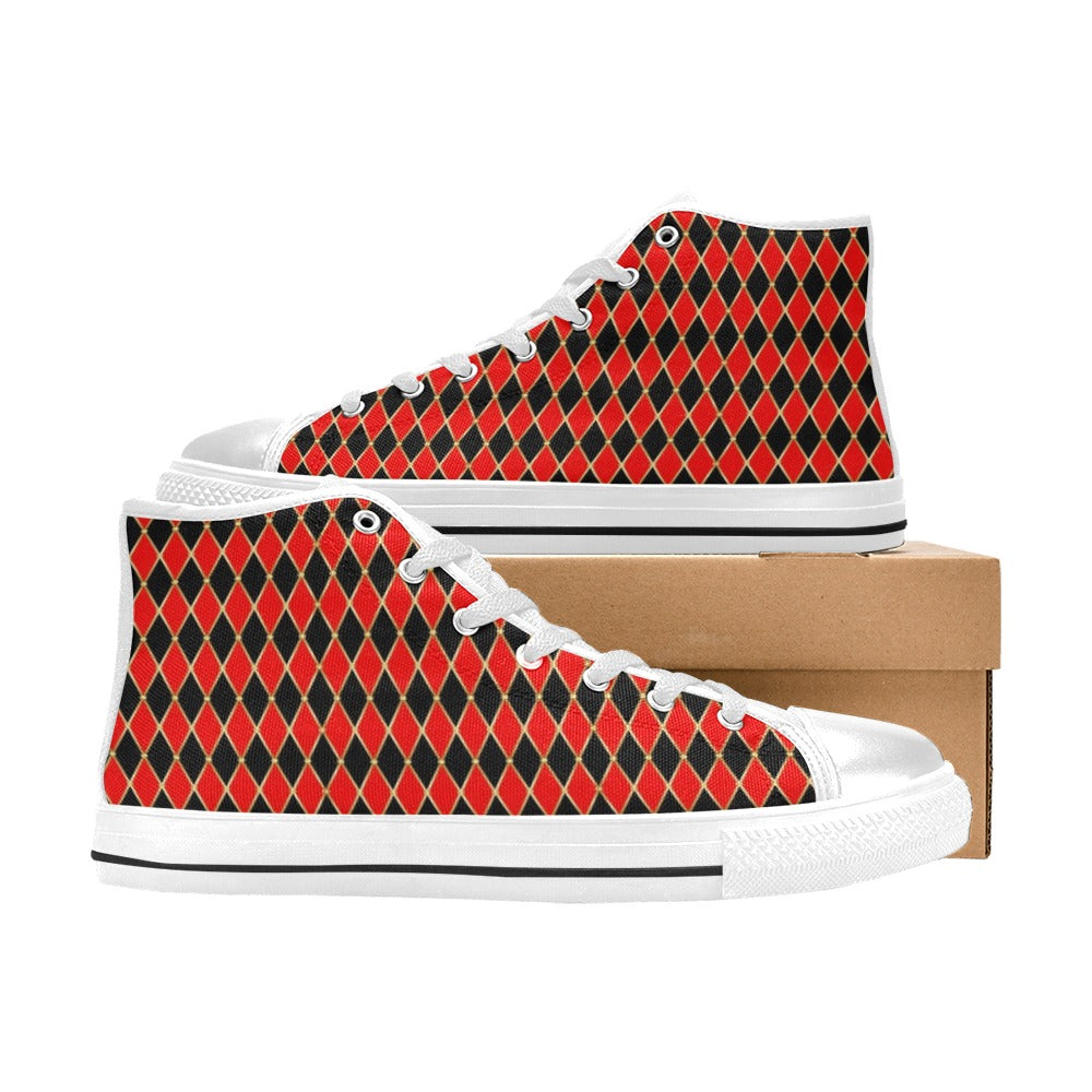 Harlequin Print Design LKS401 High Top Women's White Shoes