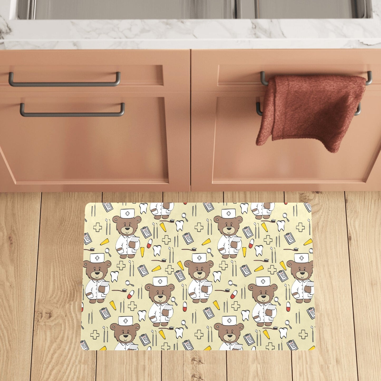 Nurse Bear Pattern Print Design A02 Kitchen Mat