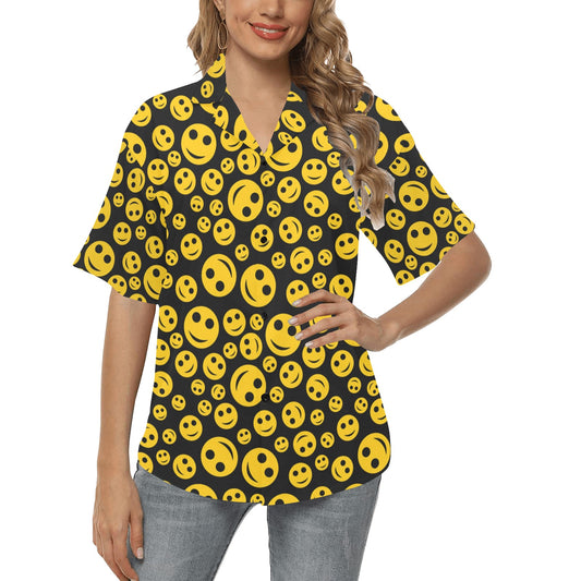 Smiley Face Emoji Print Design LKS304 Women's Hawaiian Shirt