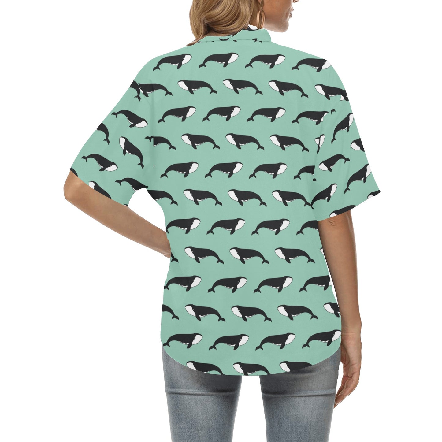 Whale Print Design LKS307 Women's Hawaiian Shirt