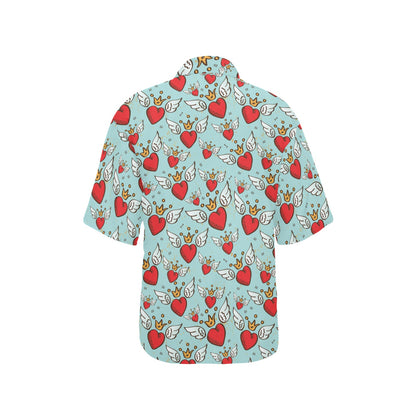 Angel Wings Heart Pattern Print Design 02 Women's Hawaiian Shirt