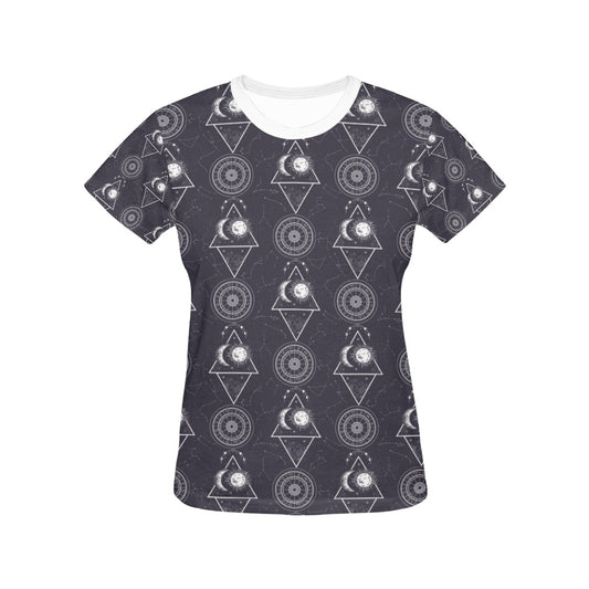 Sun Moon Print Design LKS309 Women's  T-shirt
