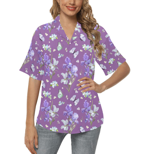 Iris Pattern Print Design IR09 Women's Hawaiian Shirt