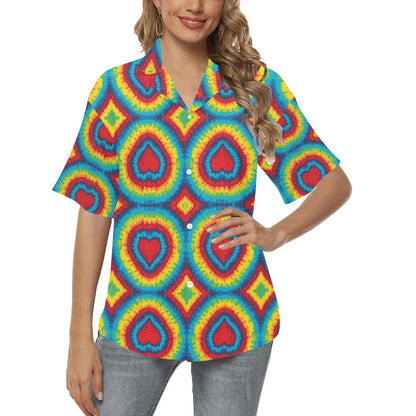 Tie Dye Heart shape Women's Hawaiian Shirt