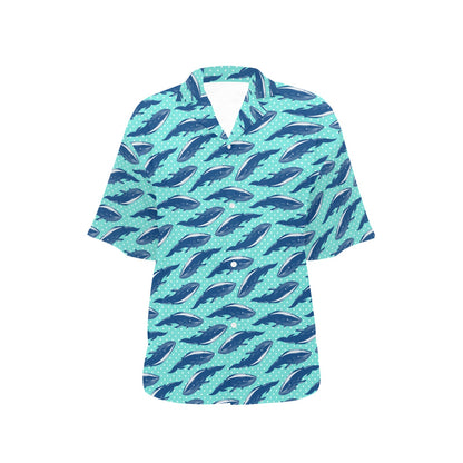 Whale Polka Dot Design Themed Print Women's Hawaiian Shirt