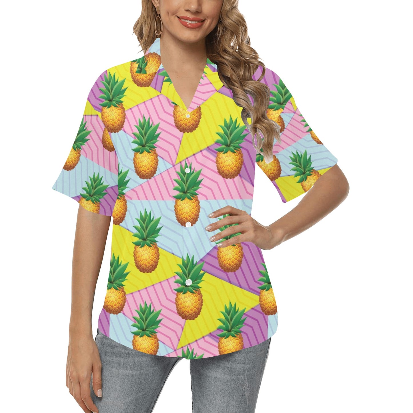 Pineapple Pattern Print Design PP05 Women's Hawaiian Shirt
