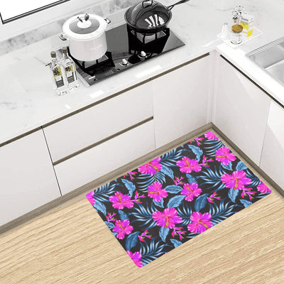 Neon Pink Hibiscus Pattern Print Design HB015 Kitchen Mat