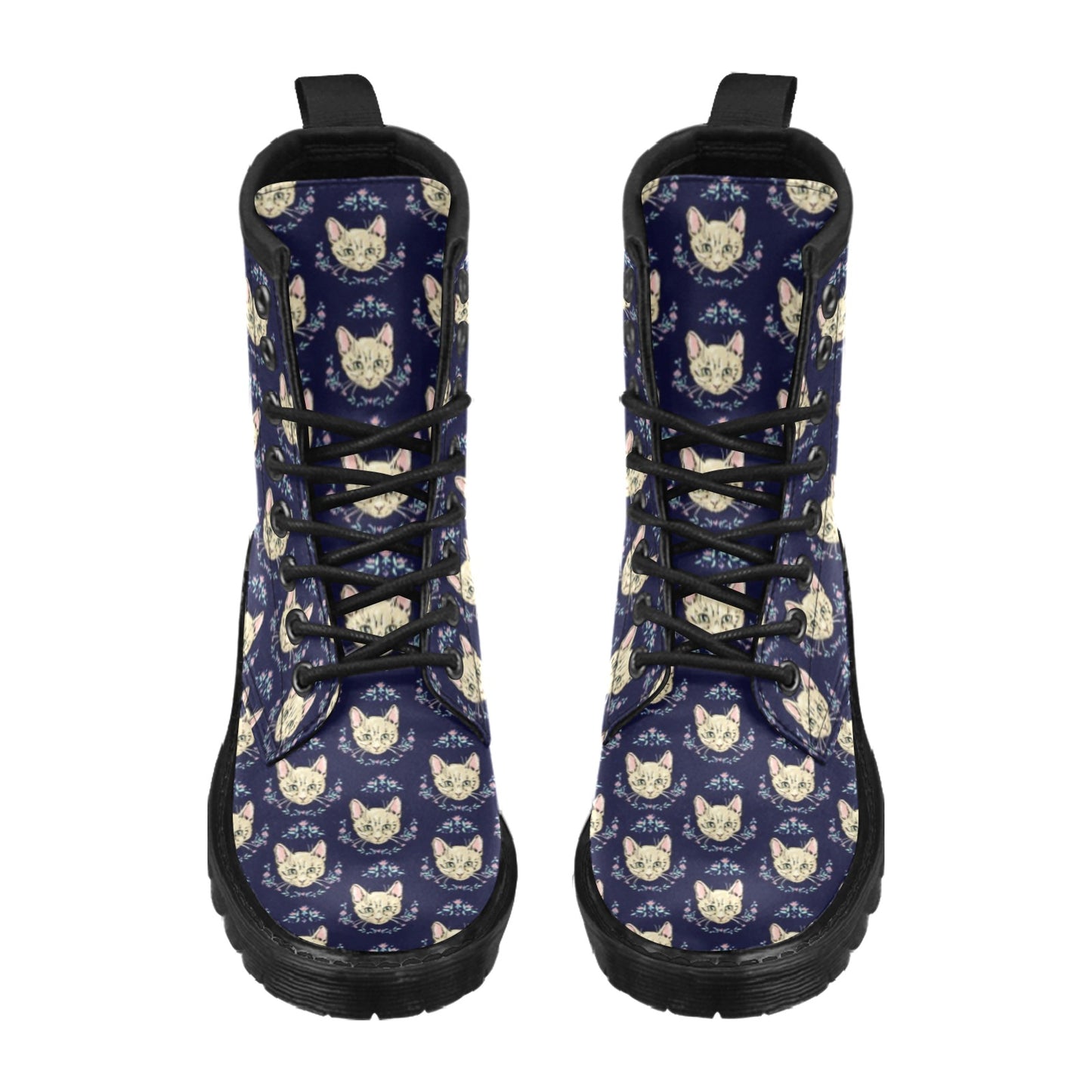 Cat Head with flower Print Pattern Women's Boots