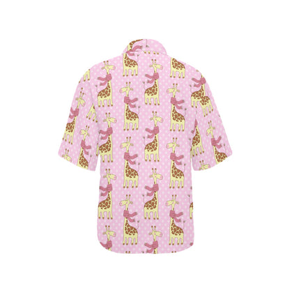 Giraffe Cute Pink Polka Dot Print Women's Hawaiian Shirt