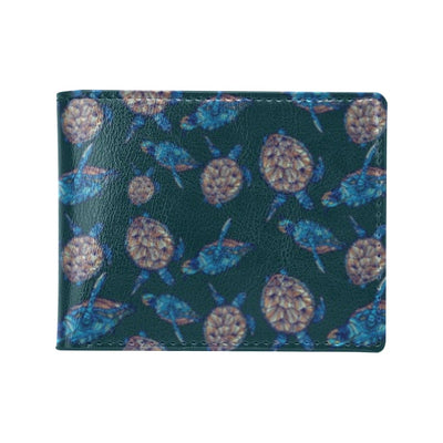 Sea Turtle Hand Drawn Blue Print Men's ID Card Wallet