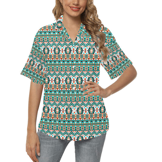Indian Navajo Ethnic Themed Design Print Women's Hawaiian Shirt