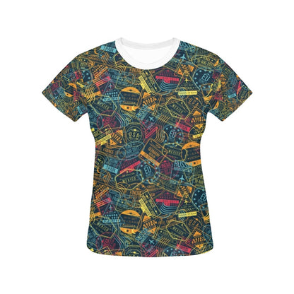 Travel Stamp Colorful Print Design LKS304 Women's  T-shirt