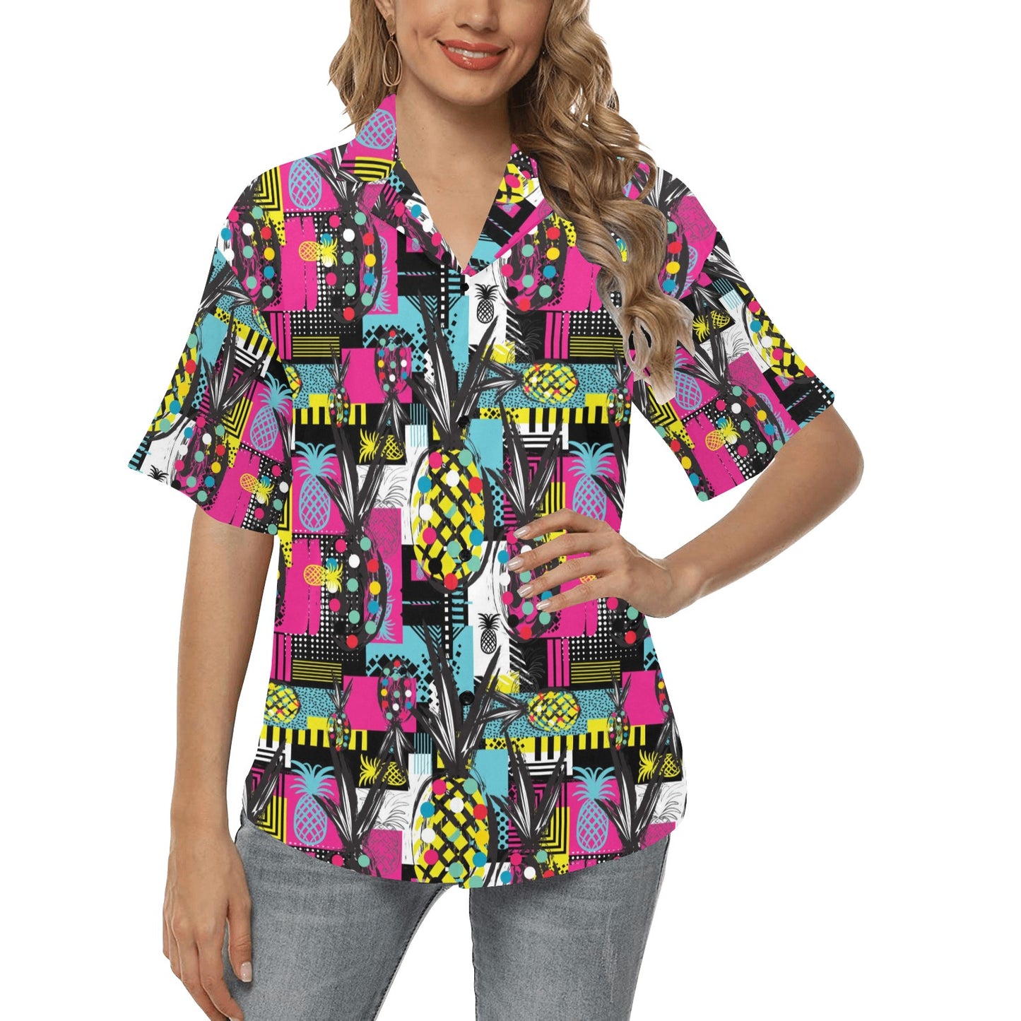 Pop Art Pineapple Pattern Print Design A02 Women's Hawaiian Shirt