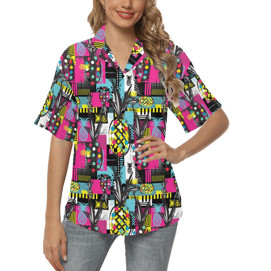 Pop Art Pineapple Pattern Print Design A02 Women's Hawaiian Shirt