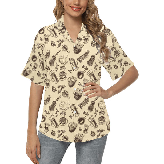 Coffee Pattern Print Design 05 Women's Hawaiian Shirt