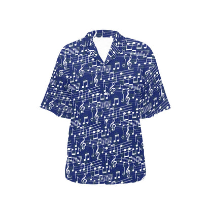 Music Note Blue Themed Print Women's Hawaiian Shirt