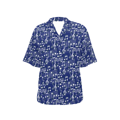 Music Note Blue Themed Print Women's Hawaiian Shirt