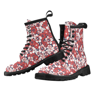 Red Hibiscus Pattern Print Design HB01 Women's Boots