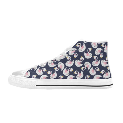 Swan Print Design LKS403 High Top Women's White Shoes