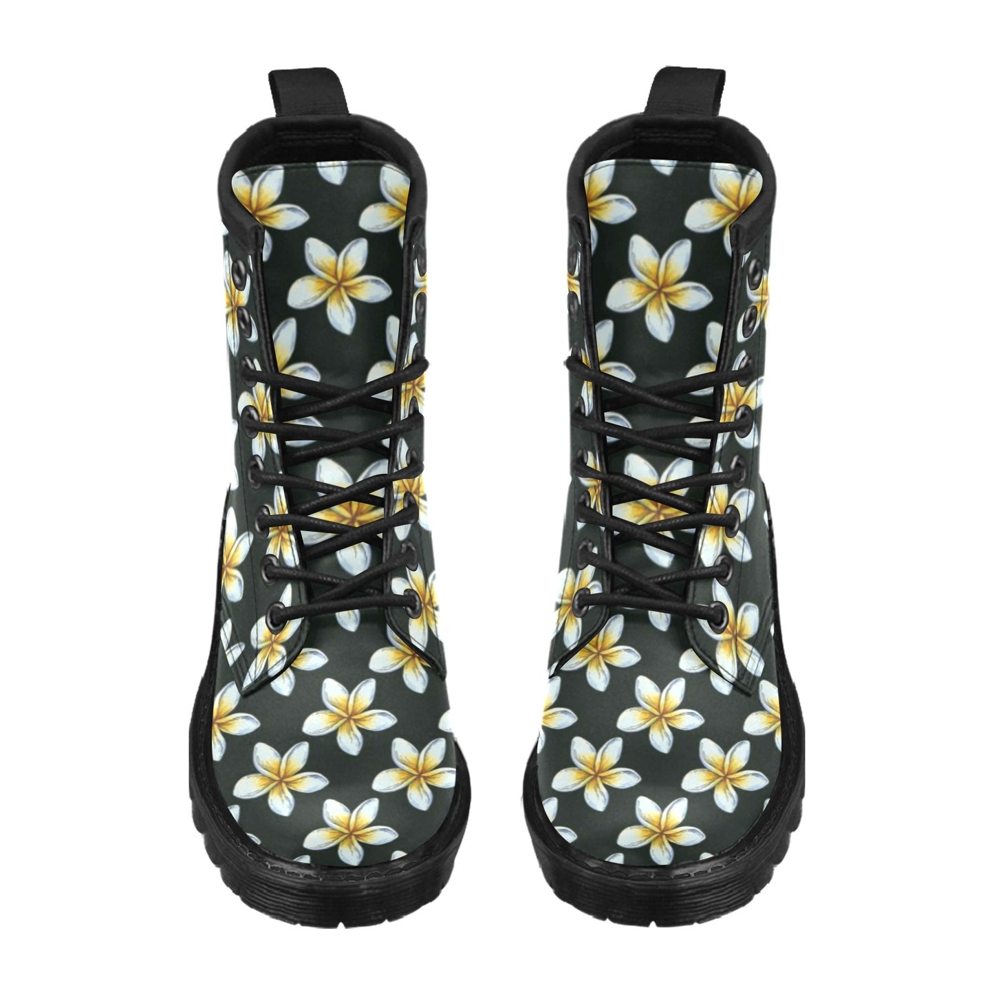 White Plumeria Pattern Print Design PM022 Women's Boots