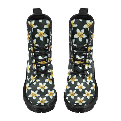 White Plumeria Pattern Print Design PM022 Women's Boots