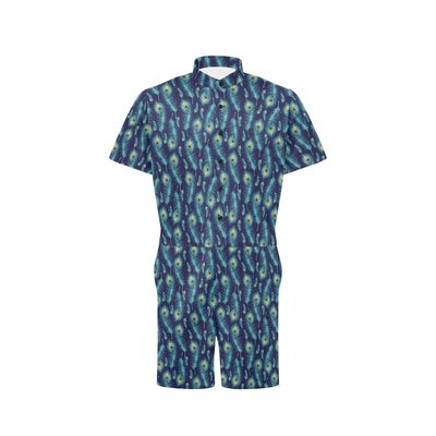 Peacock Feather Blue Design Print Men's Romper