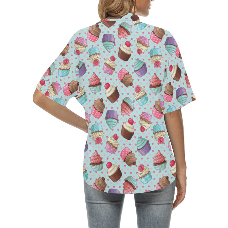 Cupcakes Fancy Heart Print Pattern Women's Hawaiian Shirt