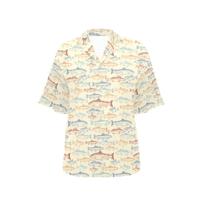 Salmon Fish Print Design LKS302 Women's Hawaiian Shirt
