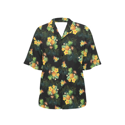 Pineapple Tropical Flower Print Pattern Women's Hawaiian Shirt