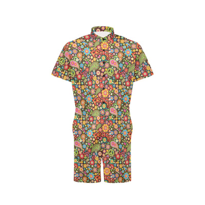 Flower Power Peace Paisley Themed Print Men's Romper