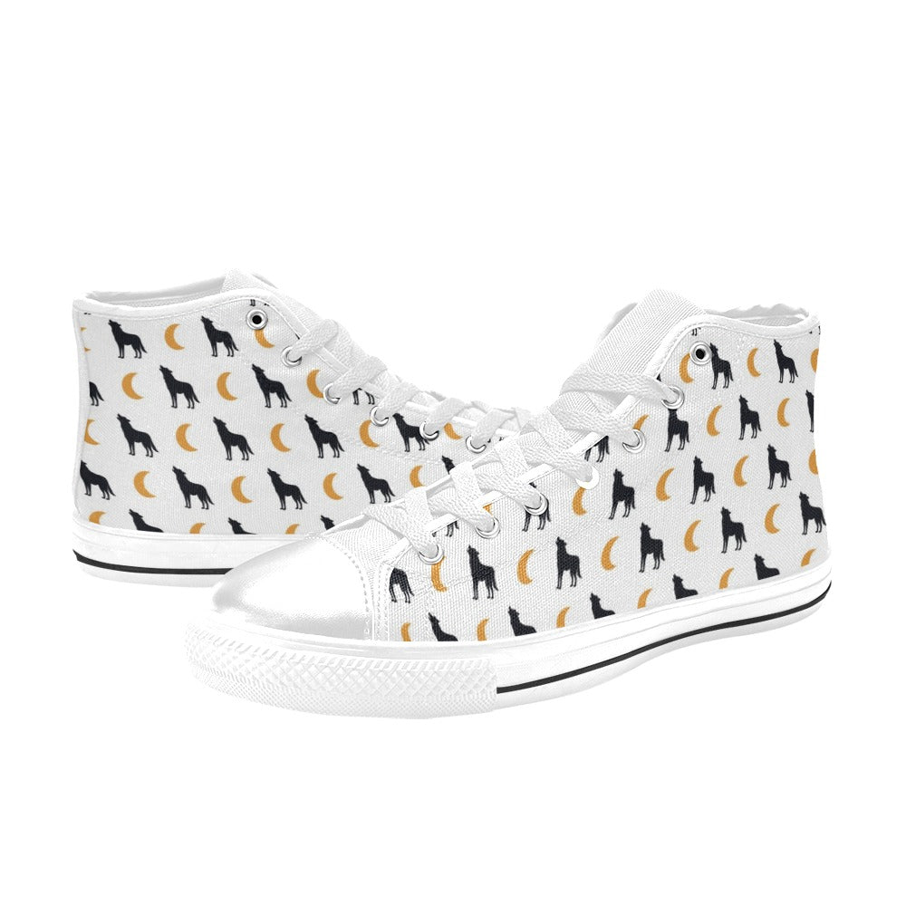 Wolf Moon Print Design LKS302 High Top Women's White Shoes
