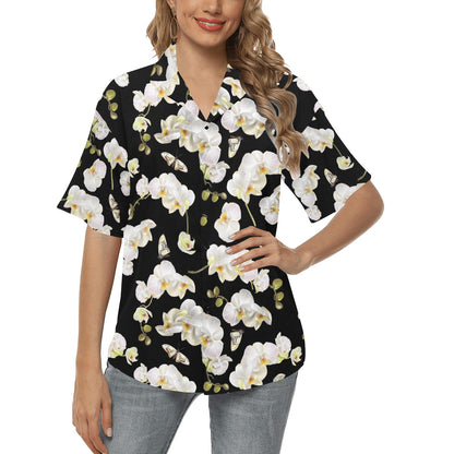 Orchid White Pattern Print Design OR011 Women's Hawaiian Shirt