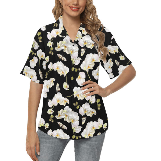 Orchid White Pattern Print Design OR011 Women's Hawaiian Shirt