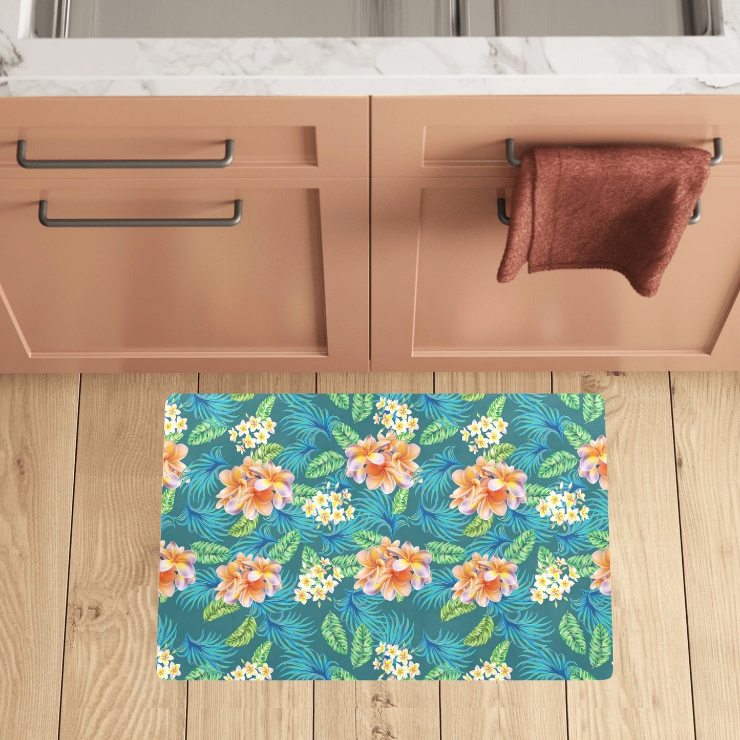 Plumeria Tropical Flower Design Print Kitchen Mat