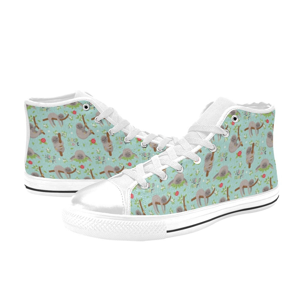 Sloth Print Design LKS305 High Top Women's White Shoes
