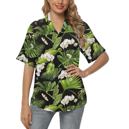 Tropical Flower Pattern Print Design TF026 Women's Hawaiian Shirt